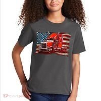 Cool Trucker Semi Truck Torn Distressed American Flag Kids T-Shirt thumb 2