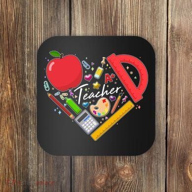 Cute Teacher School Tools Heart Coaster