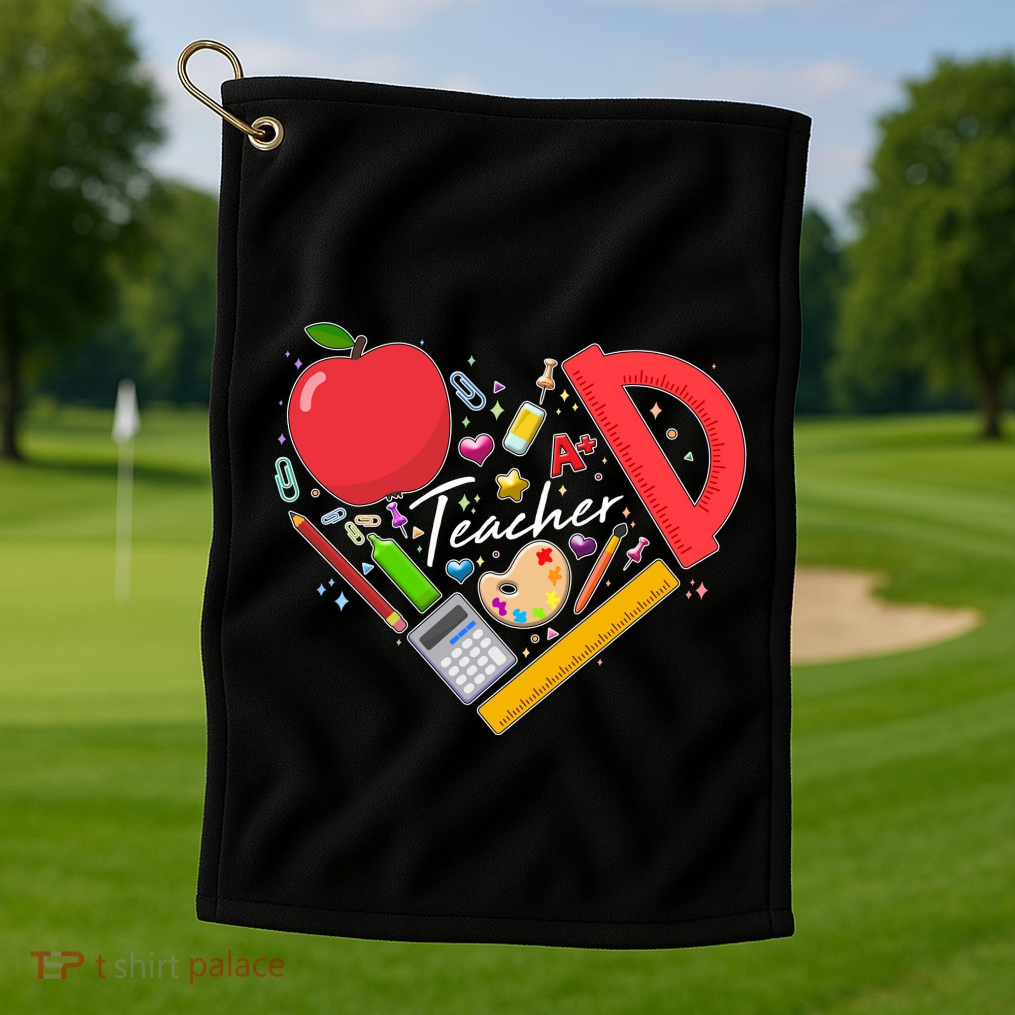 Cute Teacher School Tools Heart Golf Towel