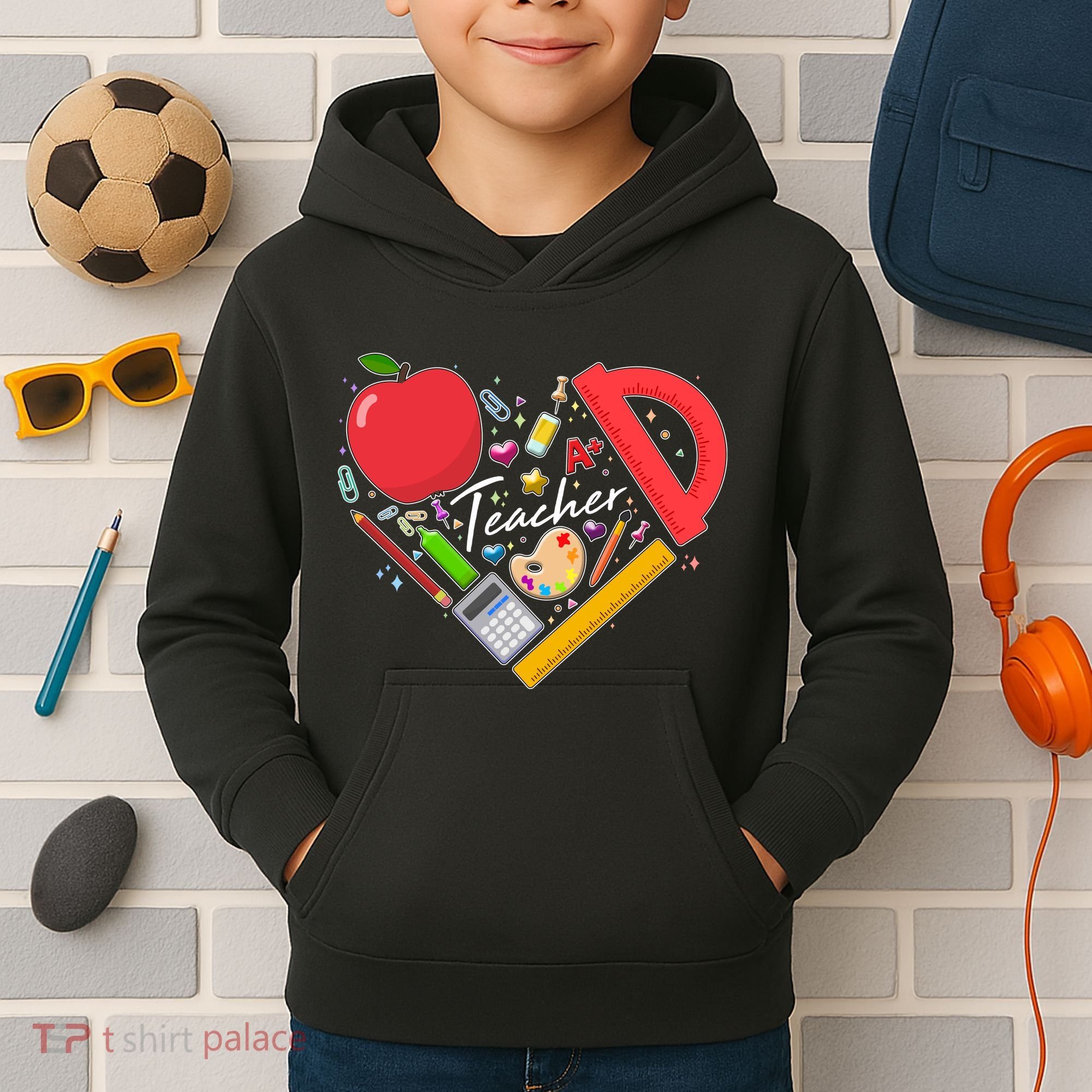 Cute Teacher School Tools Heart Kids Hoodie