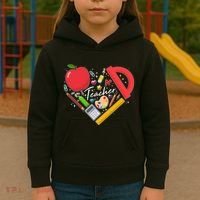 Cute Teacher School Tools Heart Kids Hoodie thumb 3