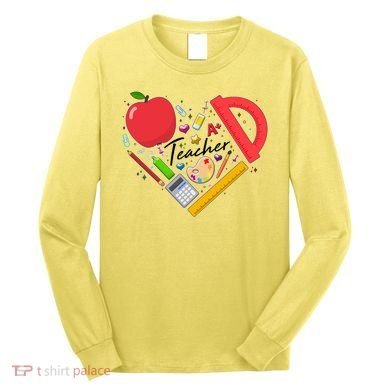 Cute Teacher School Tools Heart Long Sleeve Shirt