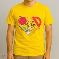 Cute Teacher School Tools Heart T-Shirt thumb 3