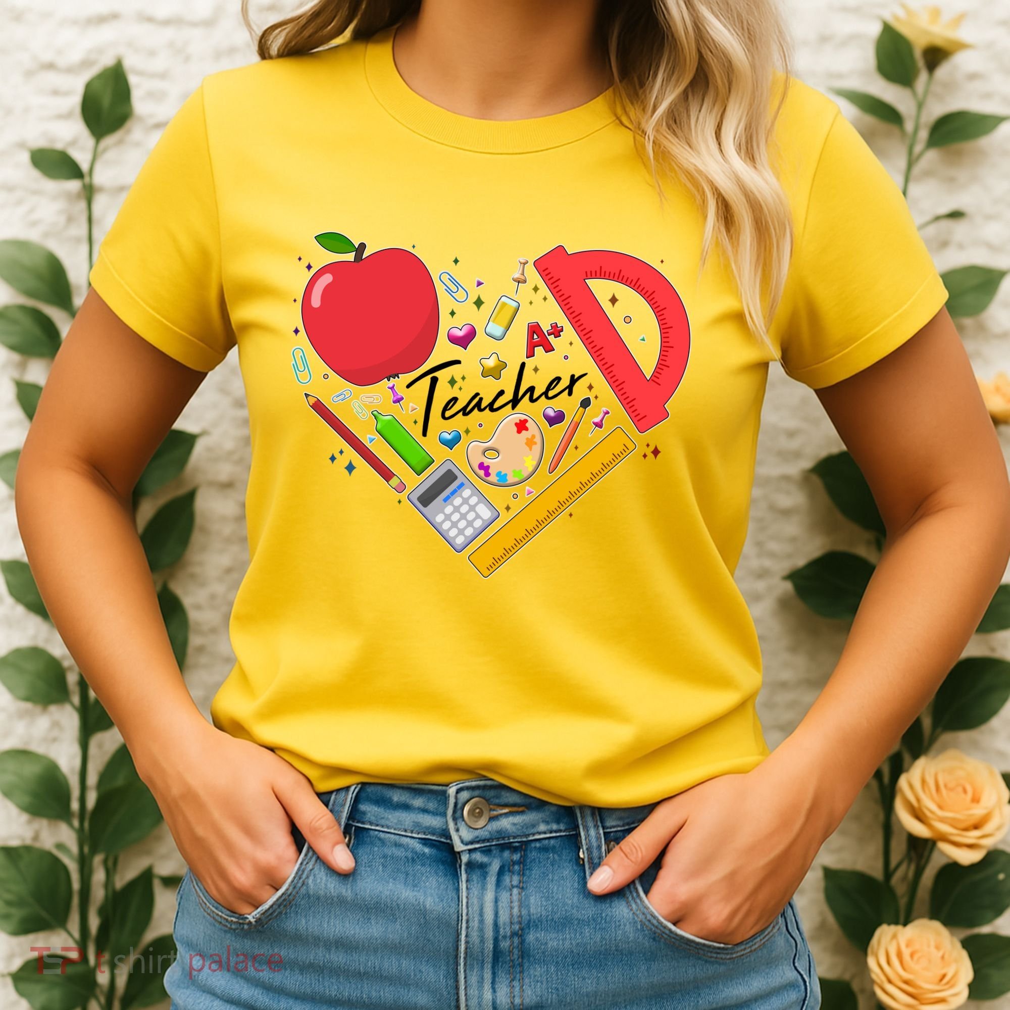 Cute Teacher School Tools Heart Women's T-Shirt