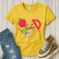 Cute Teacher School Tools Heart Women's T-Shirt thumb 3