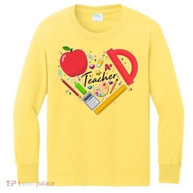 Cute Teacher School Tools Heart Kids Long Sleeve Shirt
