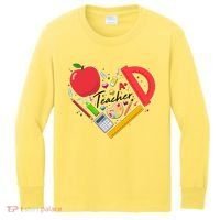 Cute Teacher School Tools Heart Kids Long Sleeve Shirt thumb 0
