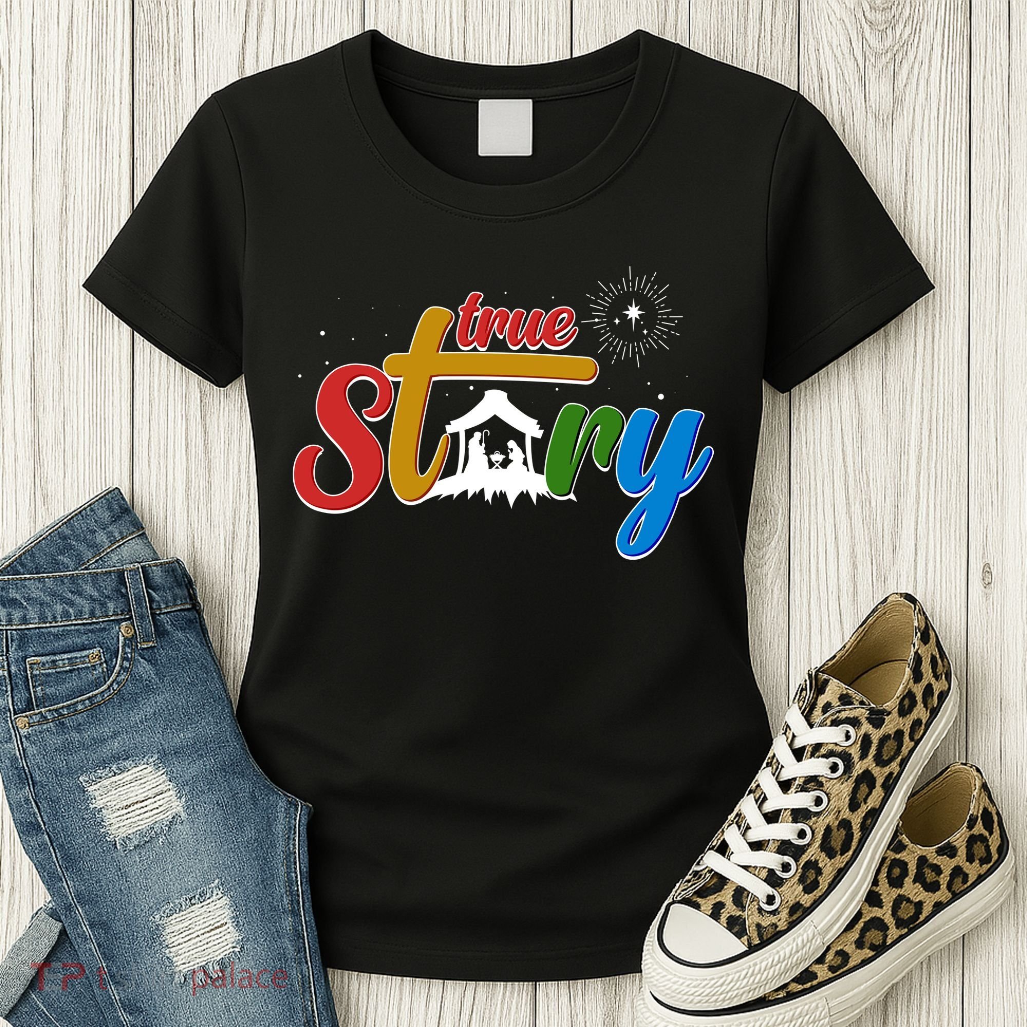 Christmas True Story Christian Nativity Scene Women's T-Shirt