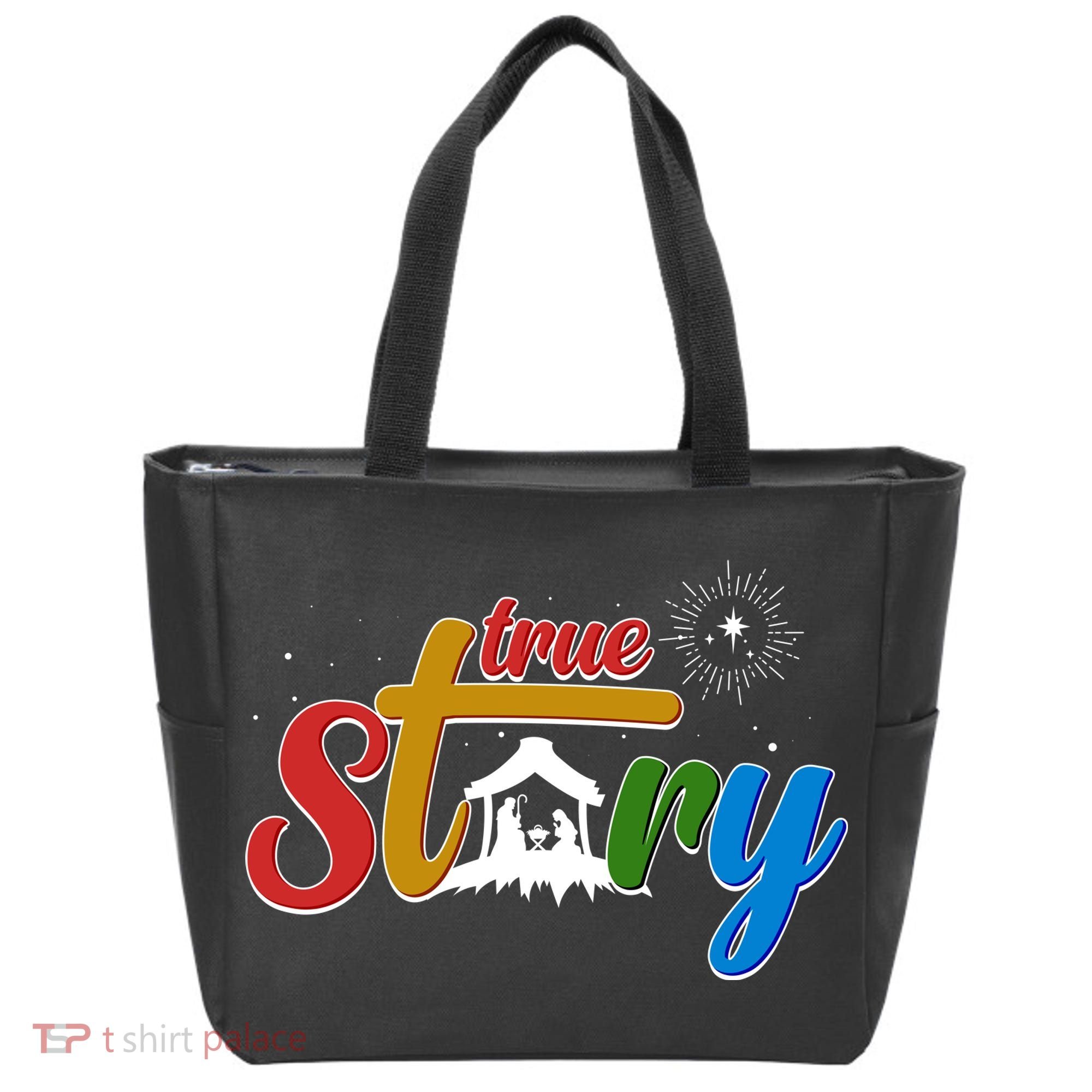 Christmas True Story Christian Nativity Scene Tote Bag
