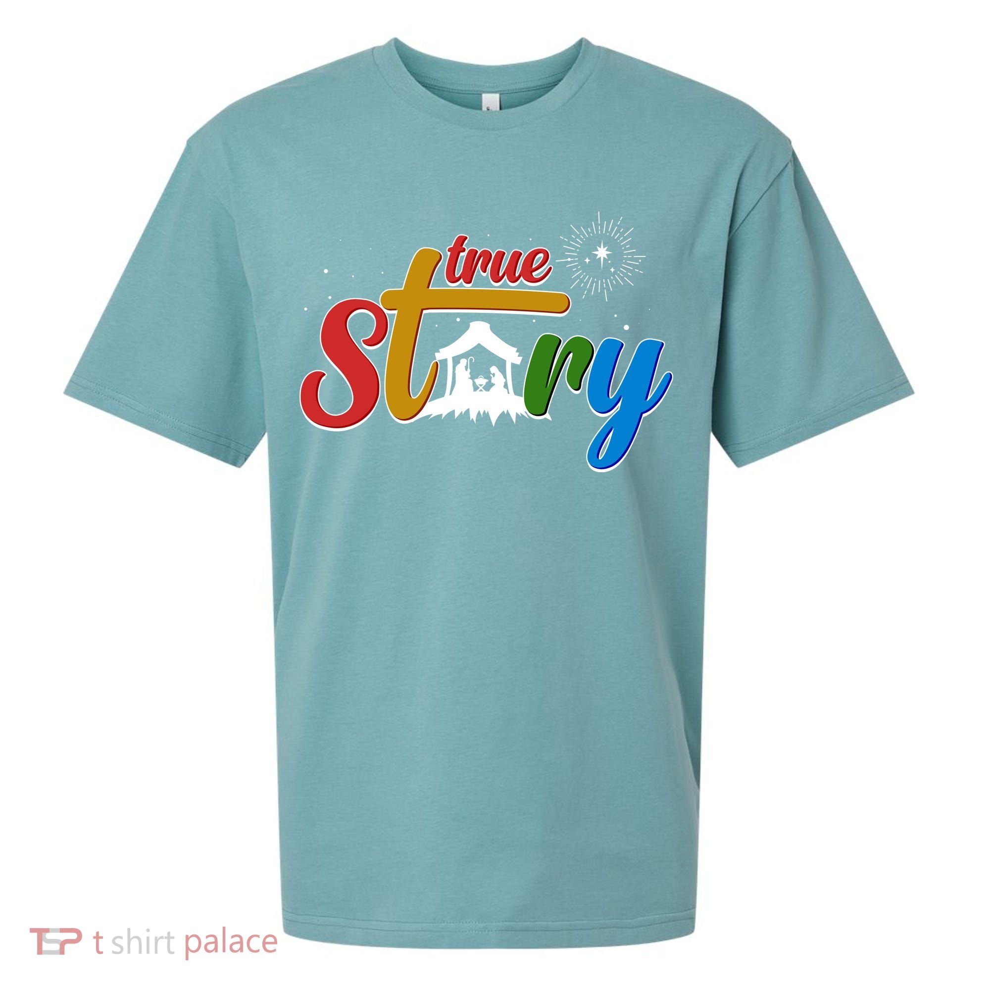 Christmas True Story Christian Nativity Scene Sueded Cloud Jersey T-Shirt