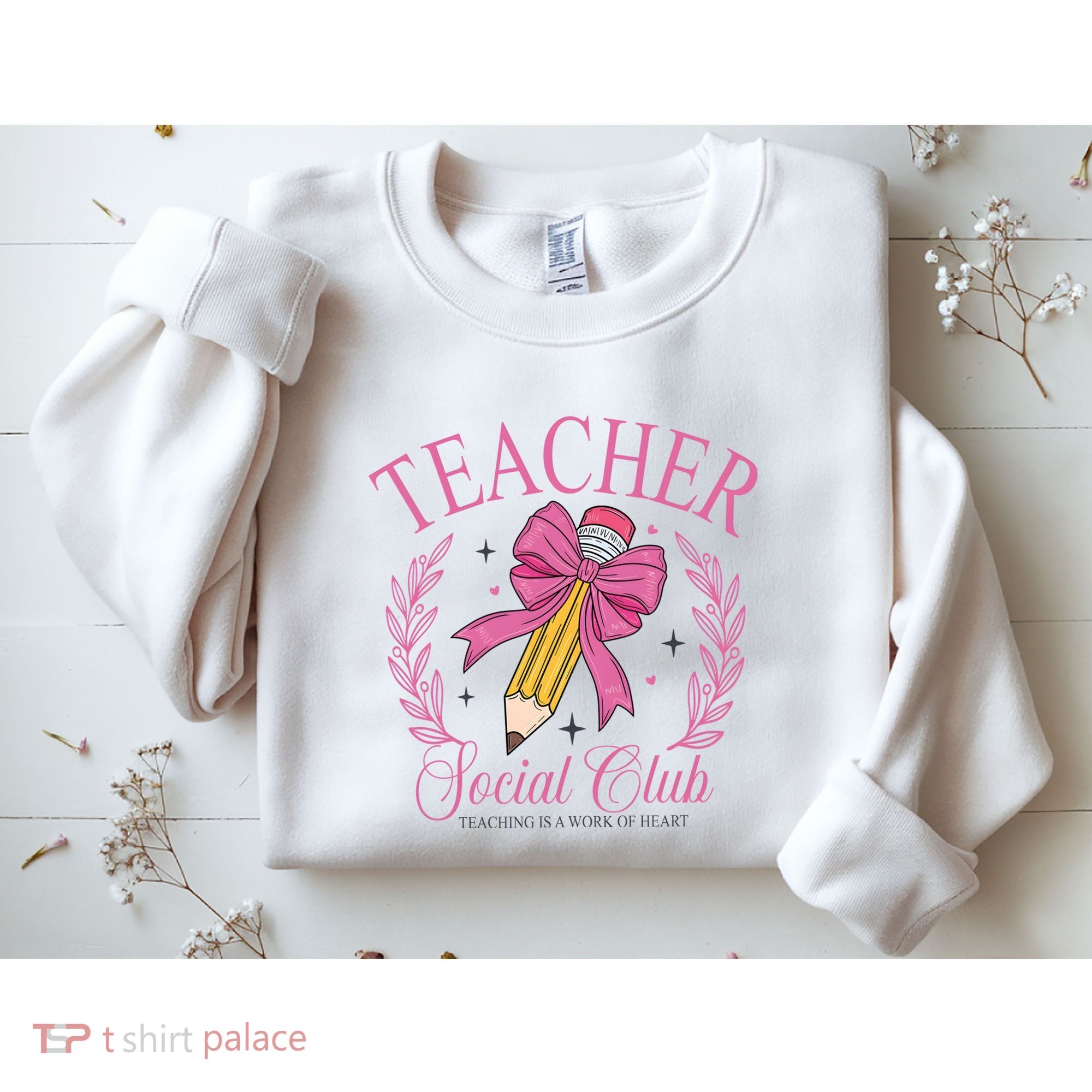 Coquette Teacher Social Club Teacher Is A Work Of Heart Sweatshirt