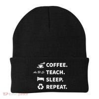 Coffee Teach Sleep Repeat Back To School For Teachers Funny Gift Beanie thumb 0