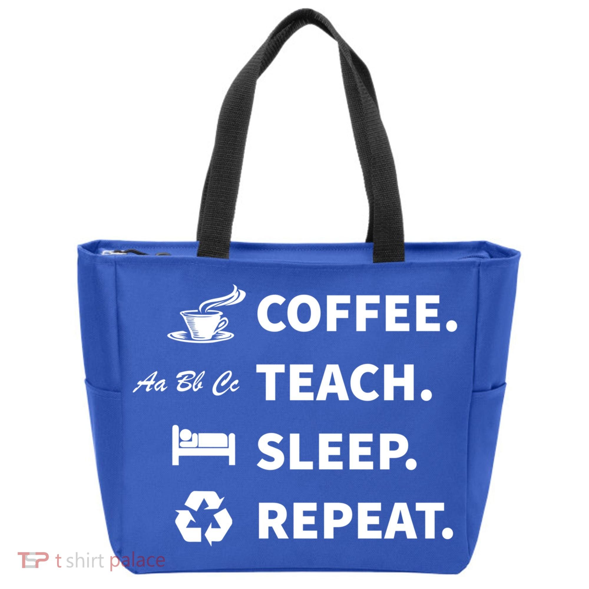 Coffee Teach Sleep Repeat Back To School For Teachers Funny Gift Tote Bag
