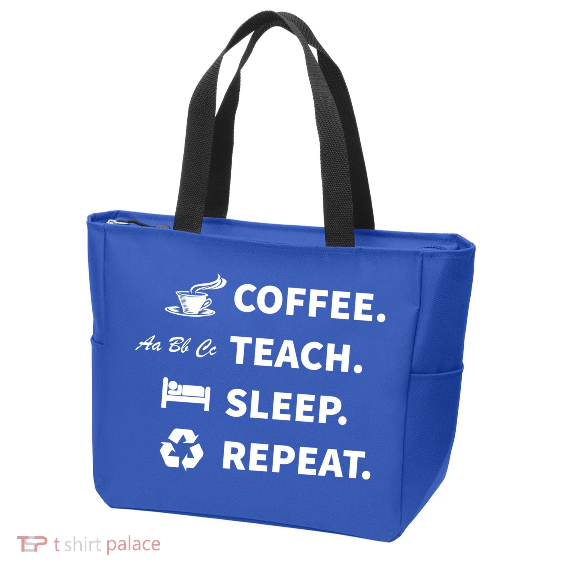 Coffee Teach Sleep Repeat Back To School For Teachers Funny Gift Tote Bag