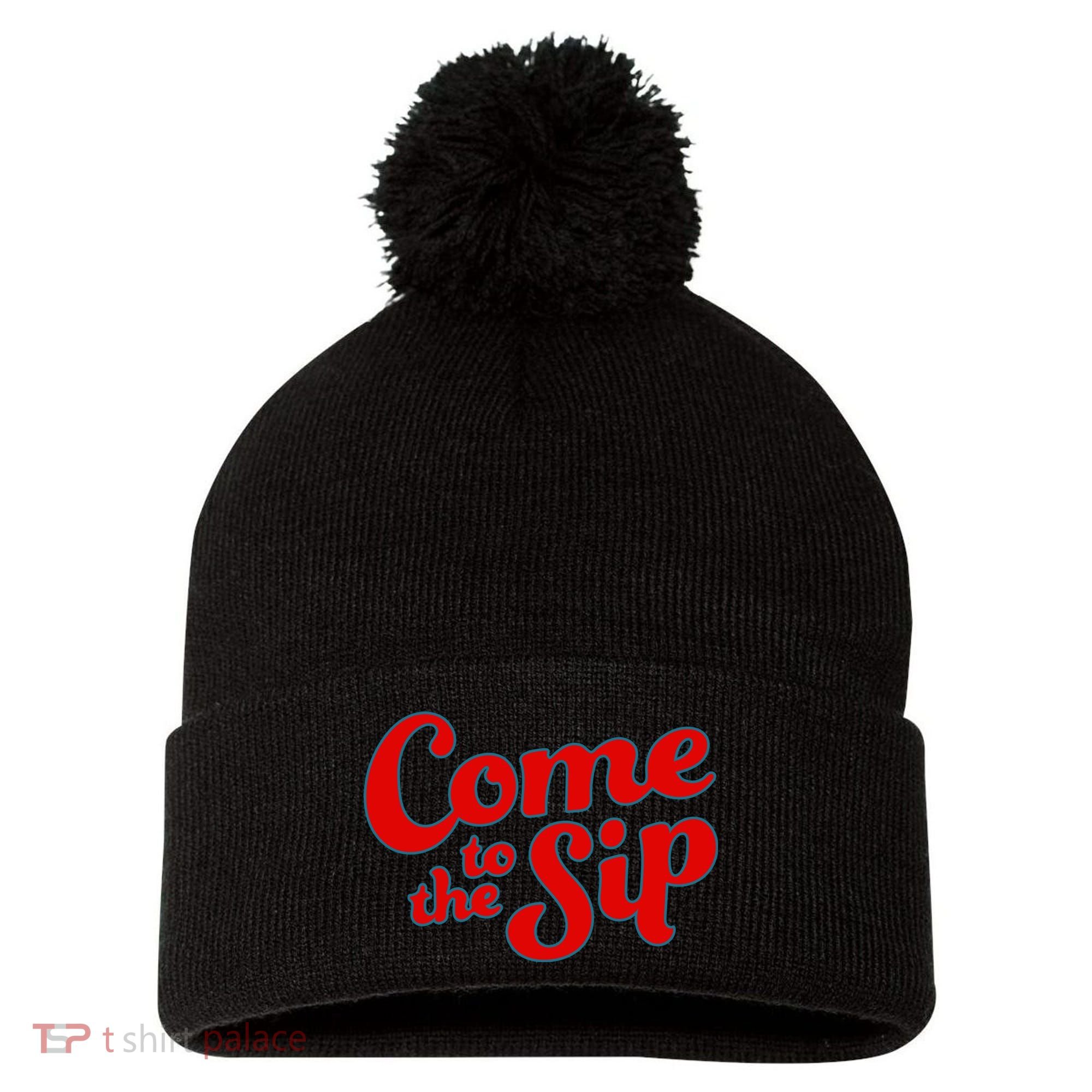 Come To The Sip Red Pom Pom 12in Knit Beanie