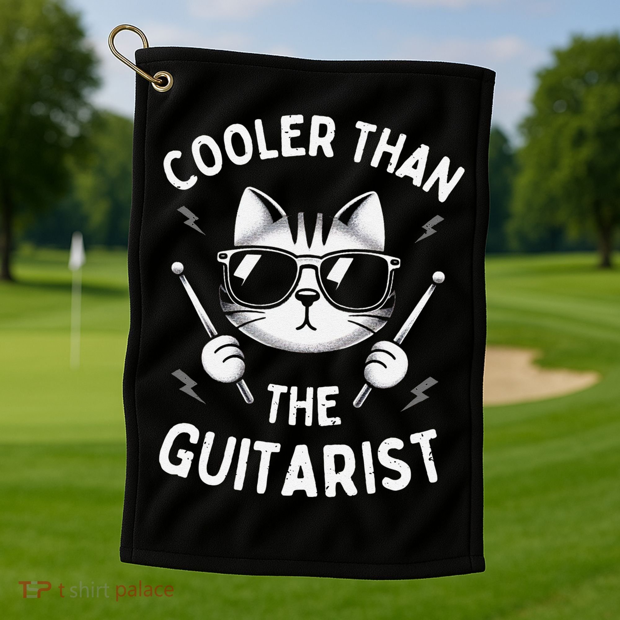 Cooler Than The Guitarist  Funny Drummer Gift Golf Towel
