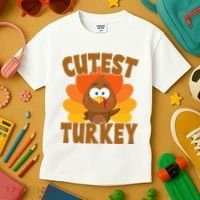 Cutest Turkey Thanksgiving Festive Kids T-Shirt thumb 3