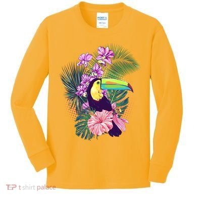 Cute Tropical Toucan Bird Kids Long Sleeve Shirt