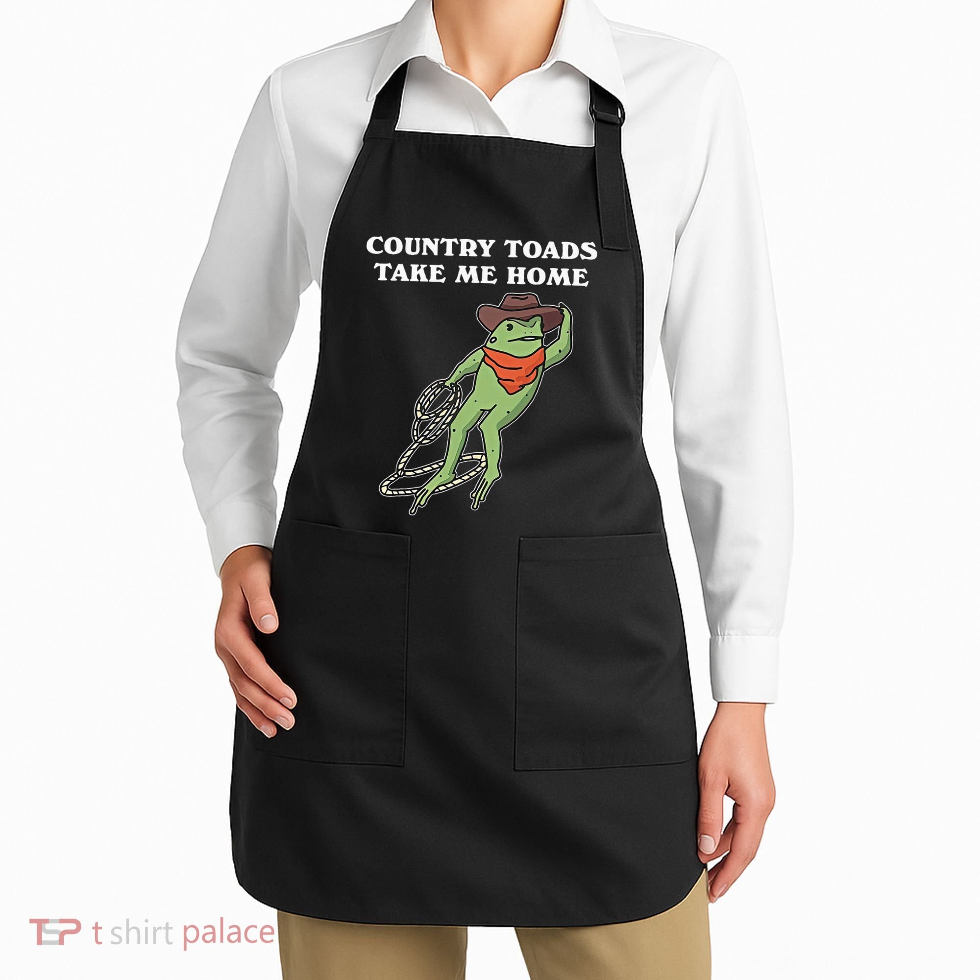Country Toads Take Me Home Cowboy Frog Funny Western Apron