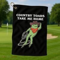 Country Toads Take Me Home Cowboy Frog Funny Western Golf Towel thumb 1