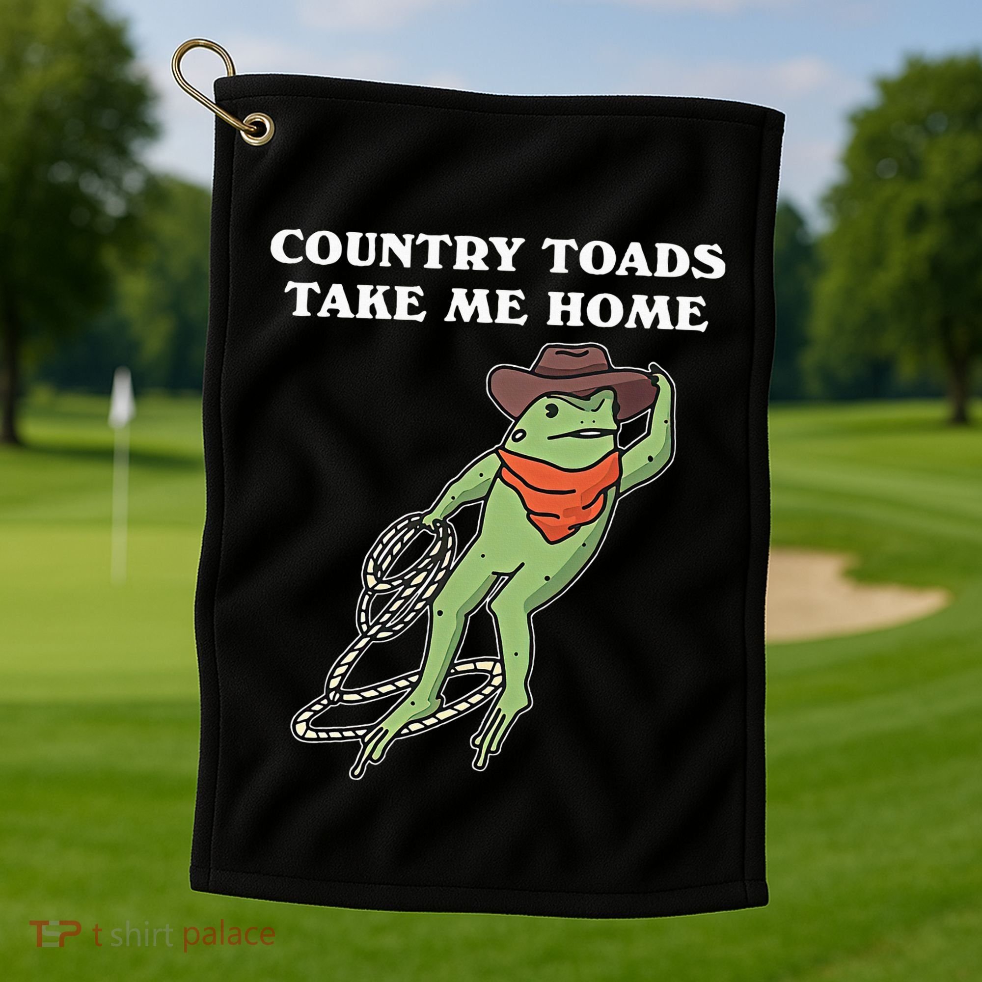 Country Toads Take Me Home Cowboy Frog Funny Western Golf Towel
