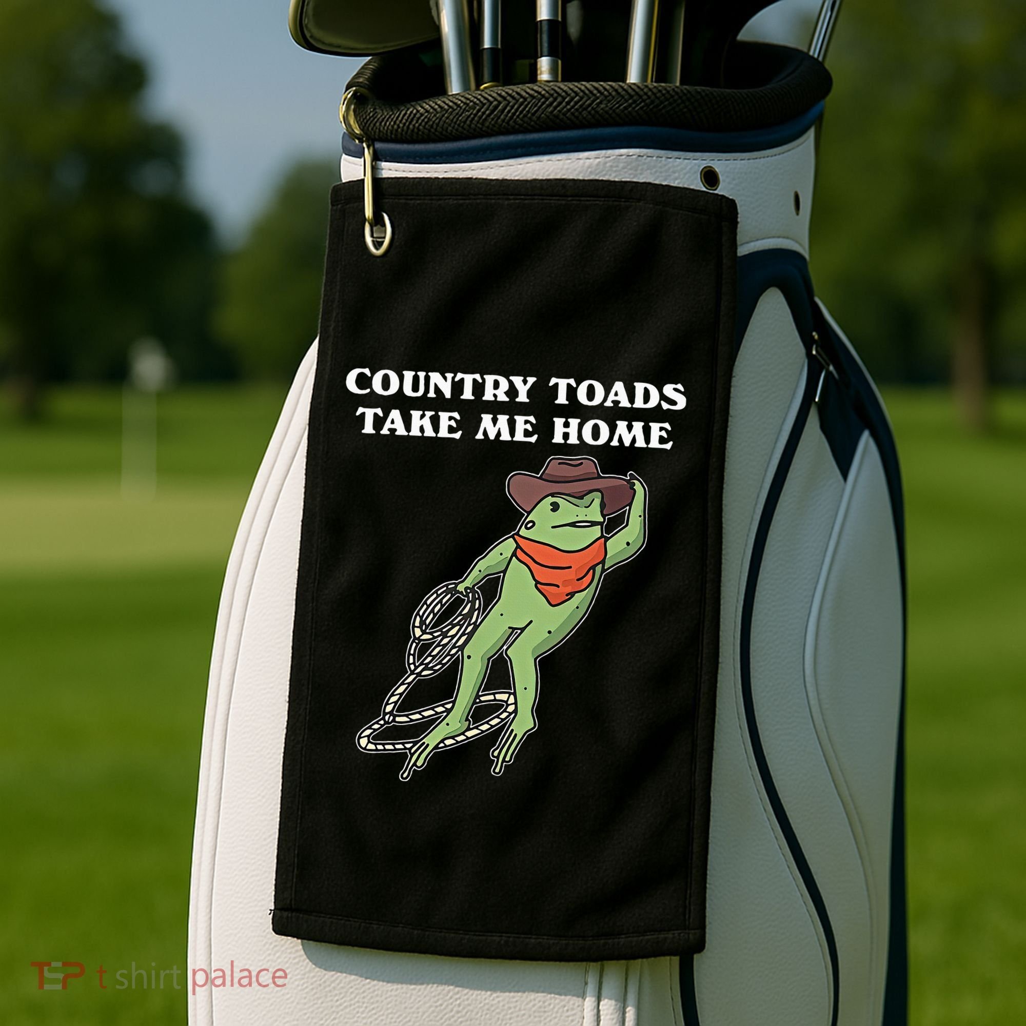 Country Toads Take Me Home Cowboy Frog Funny Western Golf Towel