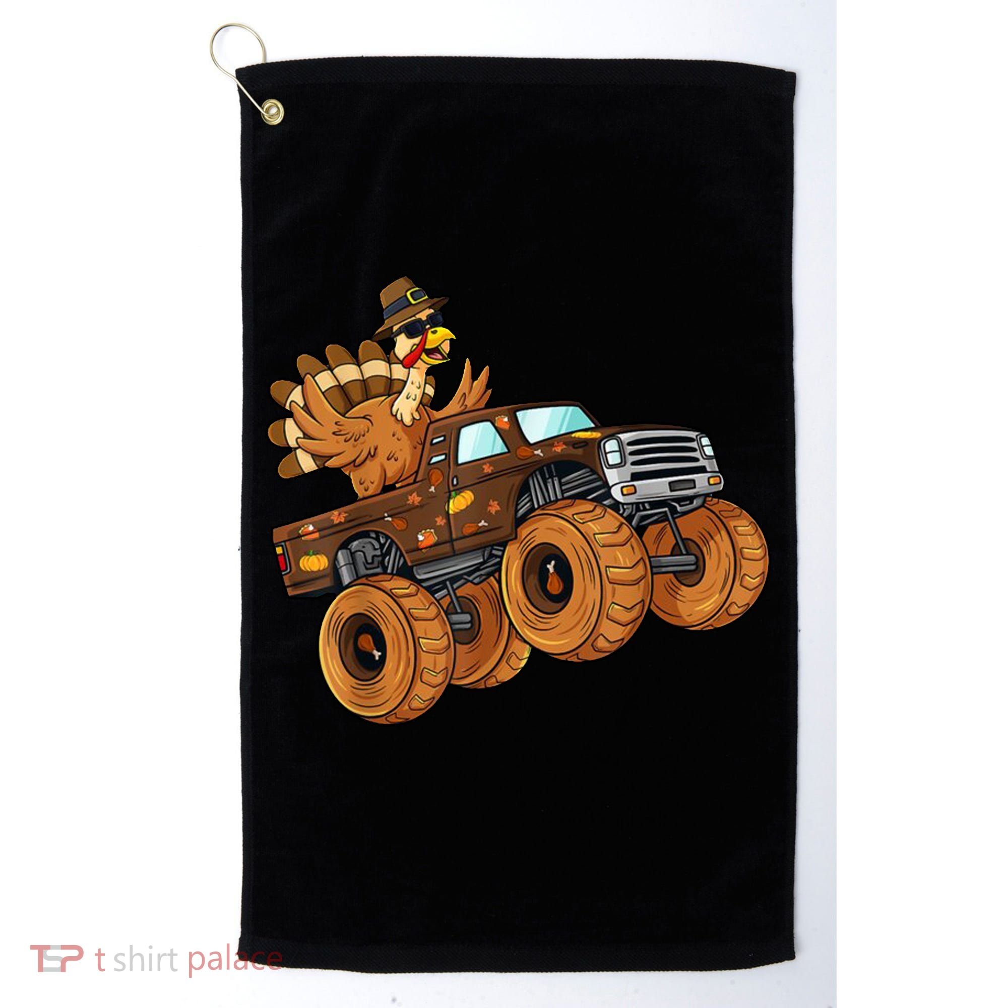 Cute Turkey Thanksgiving Monster Truck Golf Towel