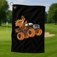 Cute Turkey Thanksgiving Monster Truck Golf Towel thumb 1