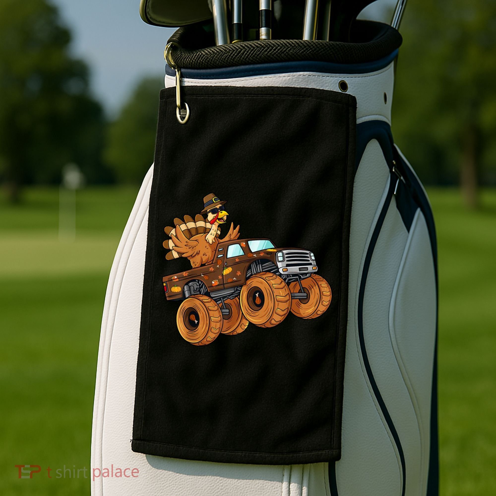 Cute Turkey Thanksgiving Monster Truck Golf Towel