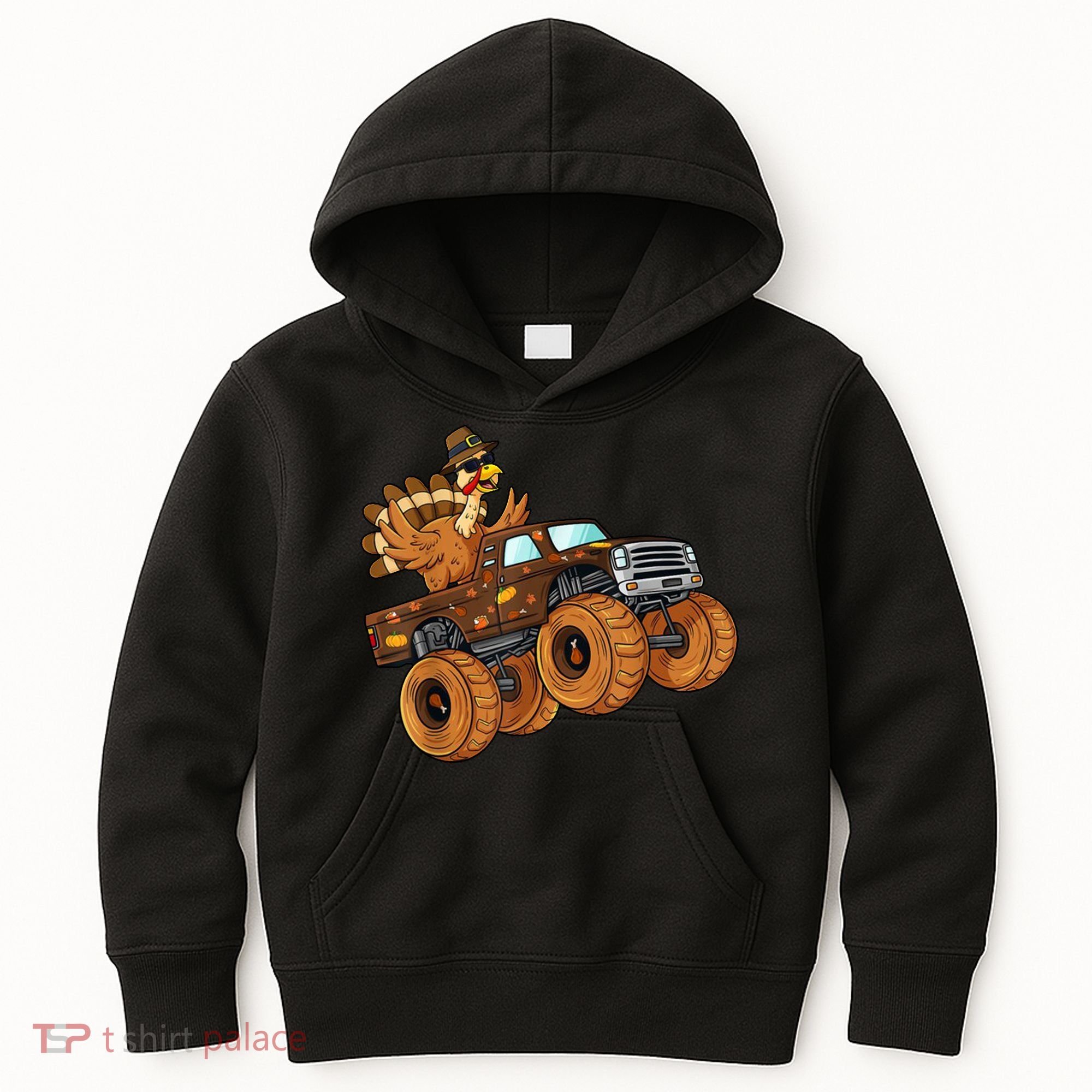 Cute Turkey Thanksgiving Monster Truck Kids Hoodie
