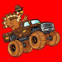 Cute Turkey Thanksgiving Monster Truck Santa Hat thumb 1