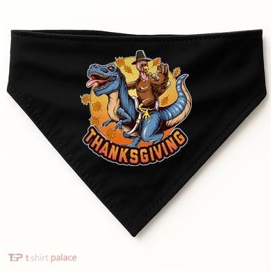 Cool Thanksgiving Turkey Riding TRex Dinosaur USA-Made Doggie Bandana