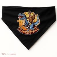 Cool Thanksgiving Turkey Riding TRex Dinosaur USA-Made Doggie Bandana thumb 0