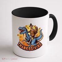 Cool Thanksgiving Turkey Riding TRex Dinosaur Coffee Mug thumb 1