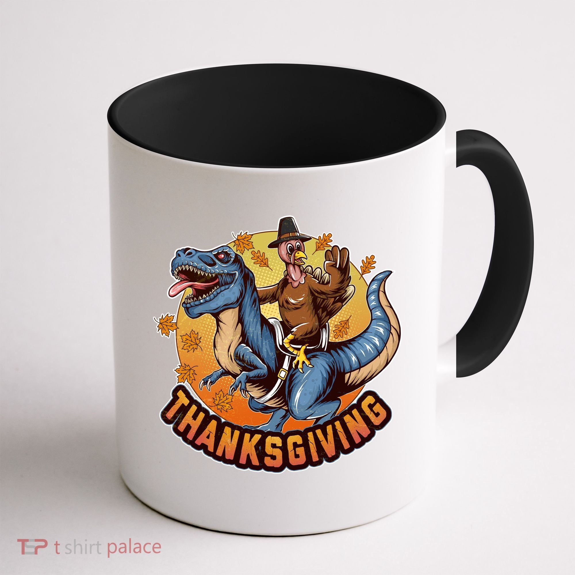Cool Thanksgiving Turkey Riding TRex Dinosaur Coffee Mug