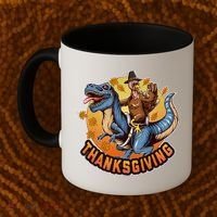 Cool Thanksgiving Turkey Riding TRex Dinosaur Coffee Mug thumb 2