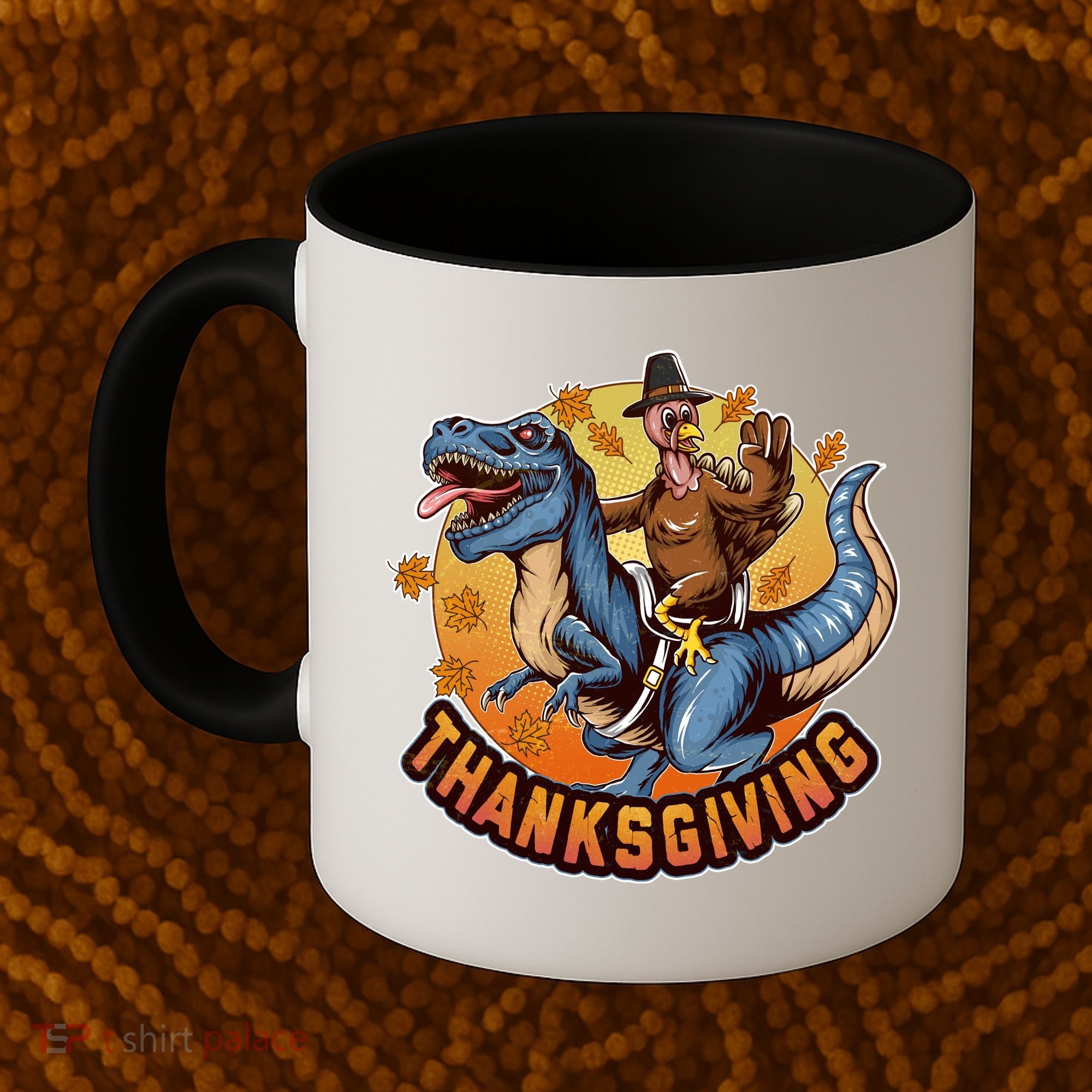 Cool Thanksgiving Turkey Riding TRex Dinosaur Coffee Mug