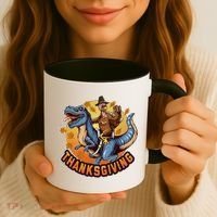Cool Thanksgiving Turkey Riding TRex Dinosaur Coffee Mug thumb 3