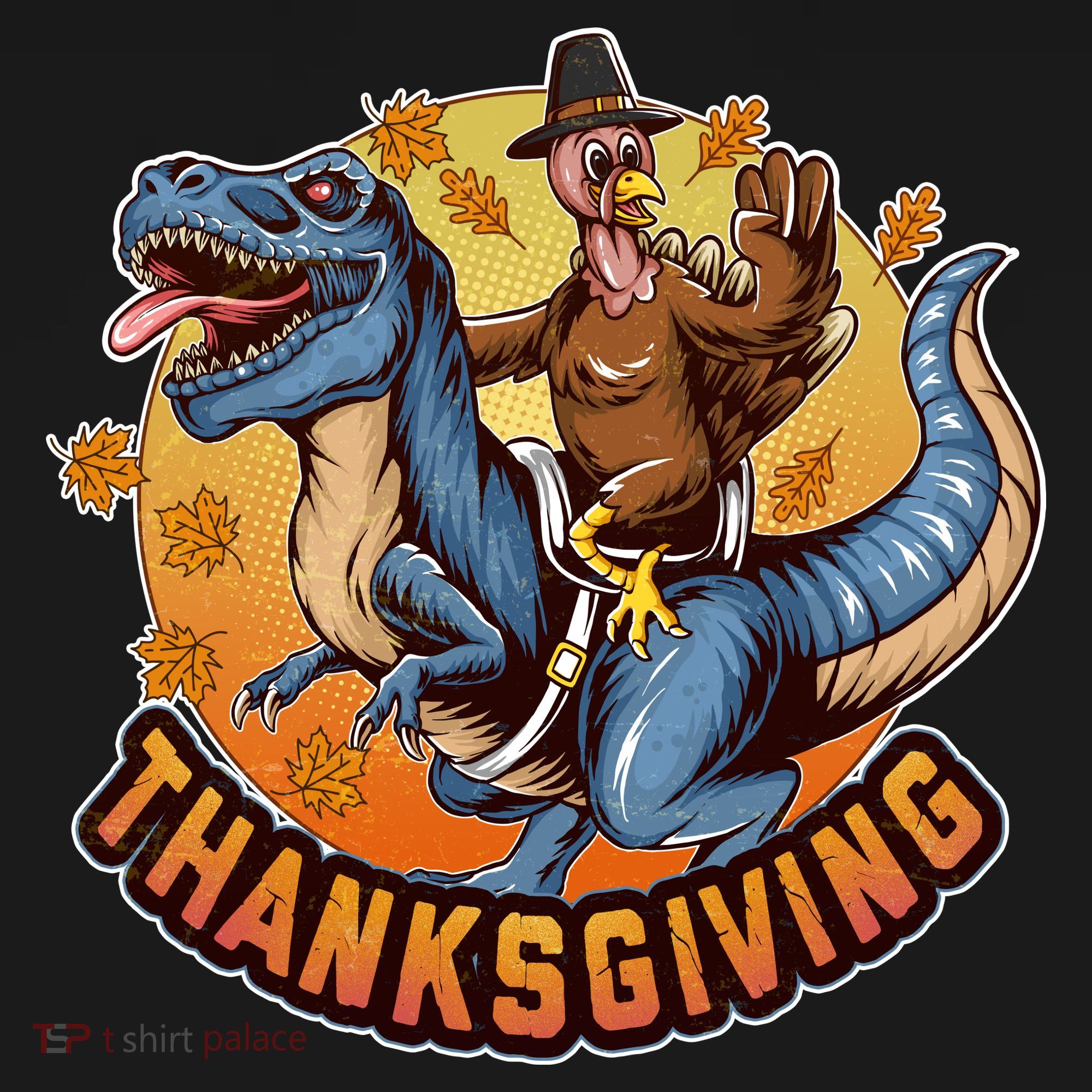 Cool Thanksgiving Turkey Riding TRex Dinosaur Coaster