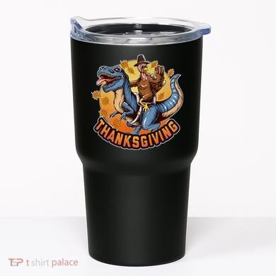 Cool Thanksgiving Turkey Riding TRex Dinosaur Tumbler