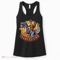 Cool Thanksgiving Turkey Riding TRex Dinosaur Women's Tank Top thumb 0