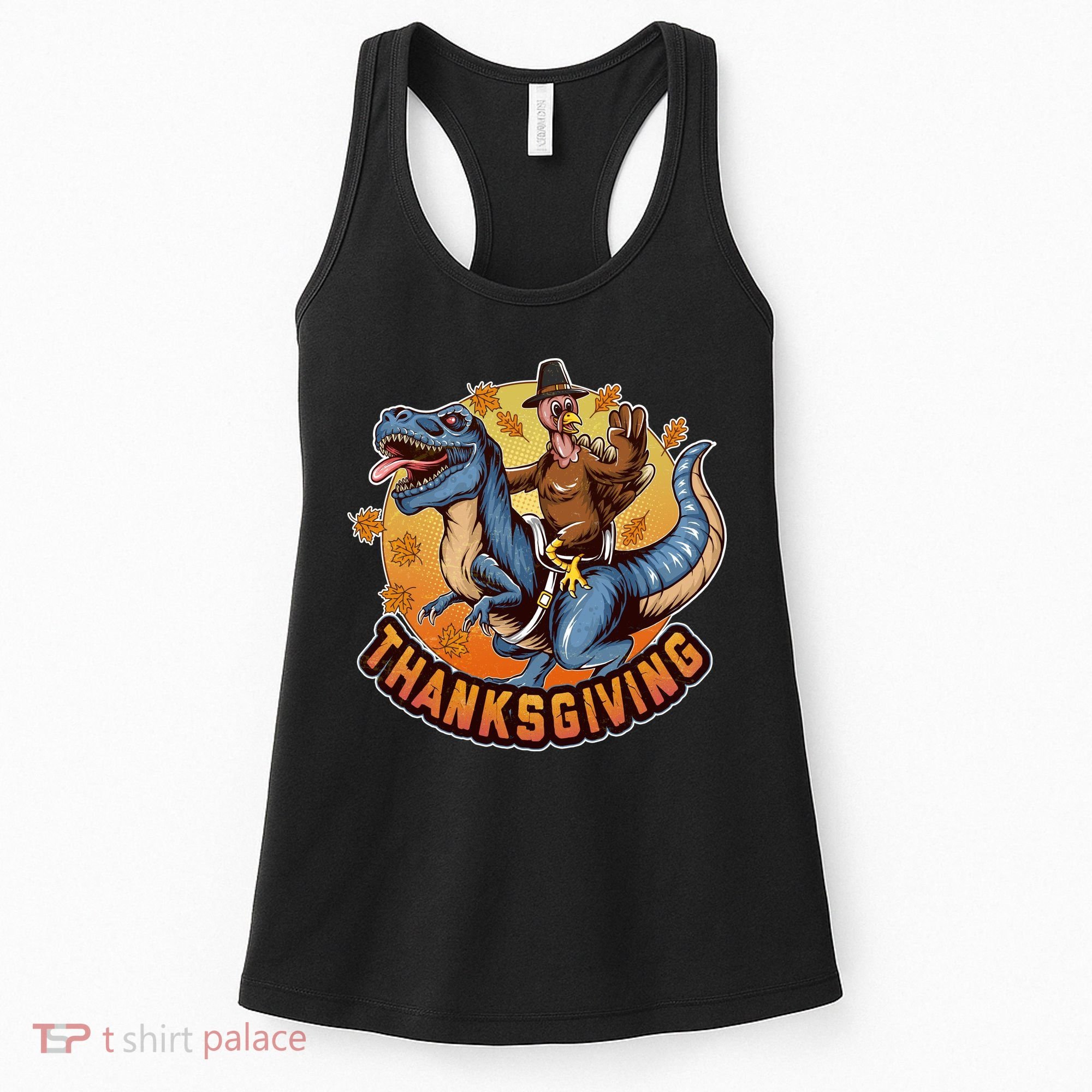 Cool Thanksgiving Turkey Riding TRex Dinosaur Women's Tank Top