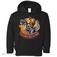 Cool Thanksgiving Turkey Riding TRex Dinosaur Toddler Hoodie thumb 0