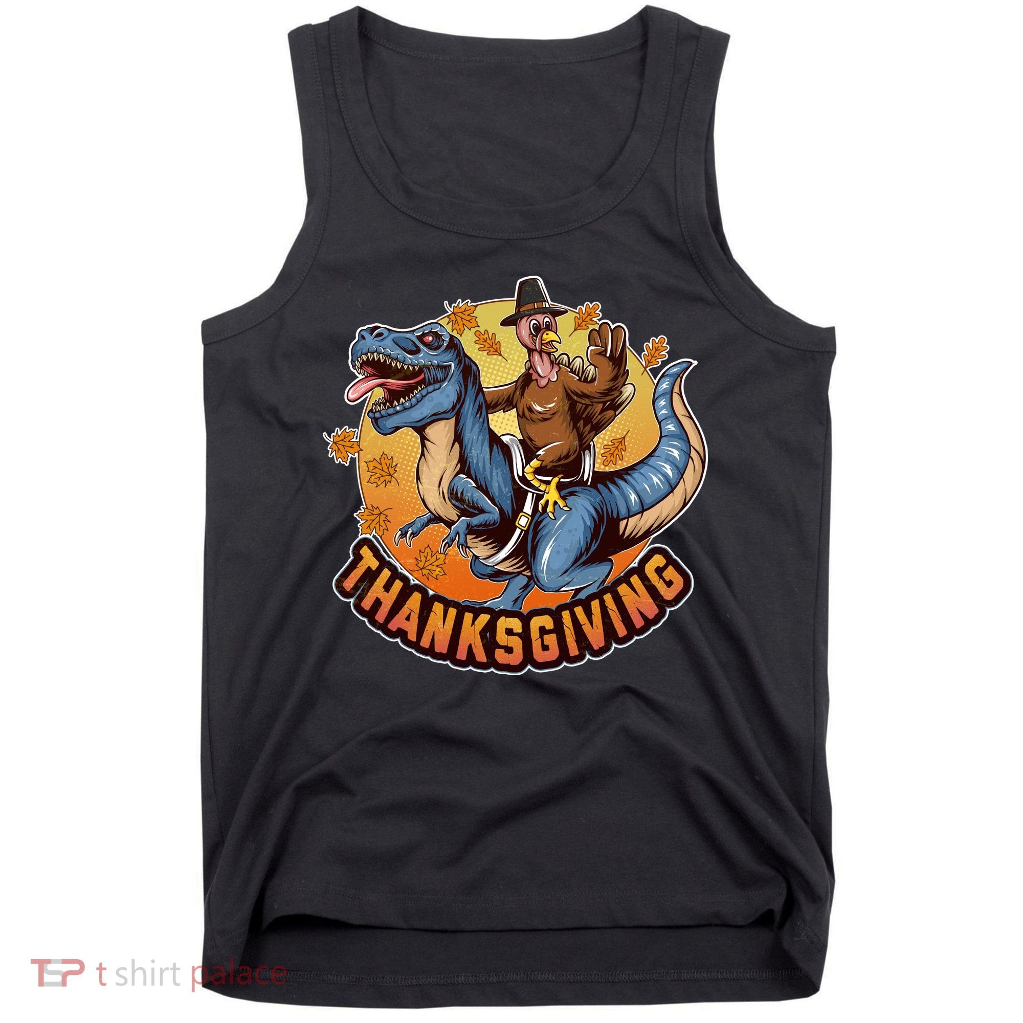 Cool Thanksgiving Turkey Riding TRex Dinosaur Tank Top
