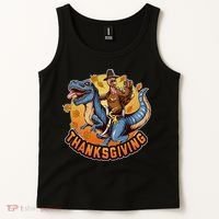 Cool Thanksgiving Turkey Riding TRex Dinosaur Tank Top thumb 2