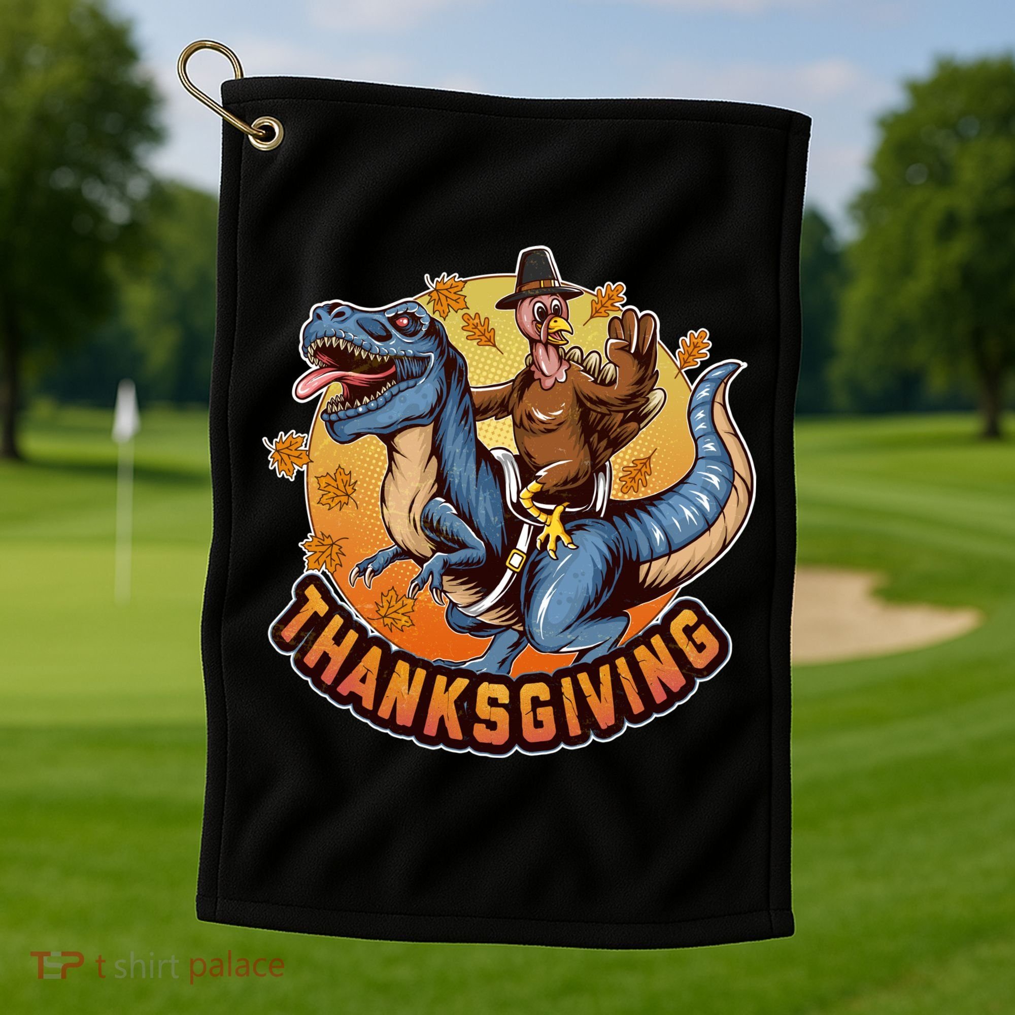 Cool Thanksgiving Turkey Riding TRex Dinosaur Golf Towel