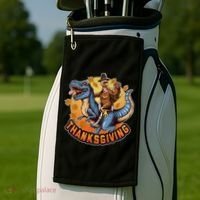 Cool Thanksgiving Turkey Riding TRex Dinosaur Golf Towel thumb 2
