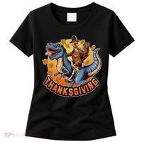 Cool Thanksgiving Turkey Riding TRex Dinosaur Women's T-Shirt thumb 0