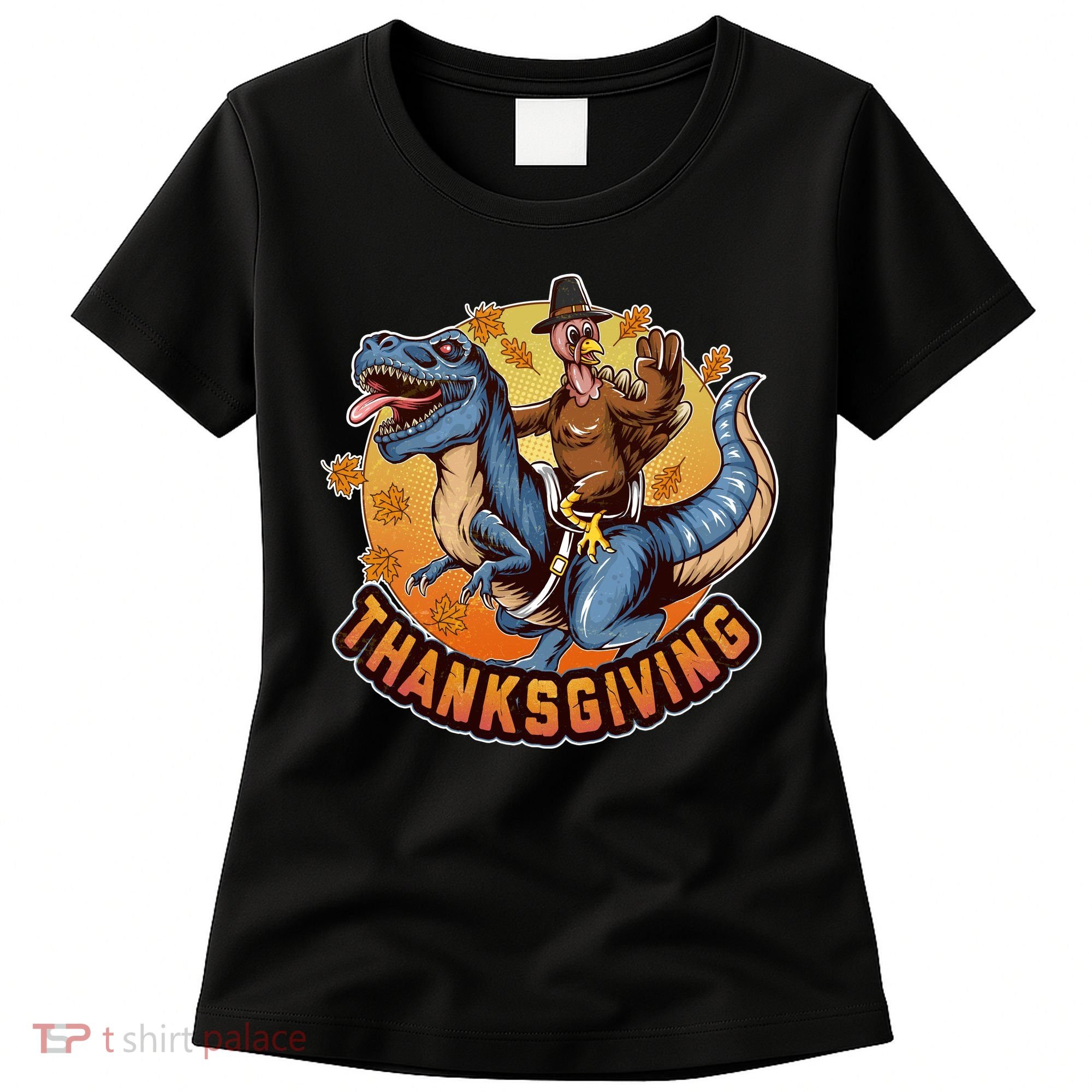 Cool Thanksgiving Turkey Riding TRex Dinosaur Women's T-Shirt