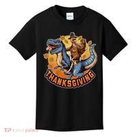 Cool Thanksgiving Turkey Riding TRex Dinosaur Kids T-Shirt thumb 0